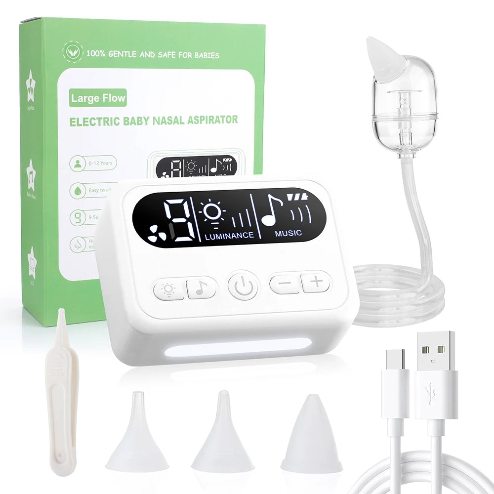 Baby Nasal Aspirator,Built-in Music,3 Soft Silicone Nozzles,Newborns Electric Nose Cleaner,Gentle Nose Booger Sucker for Infants