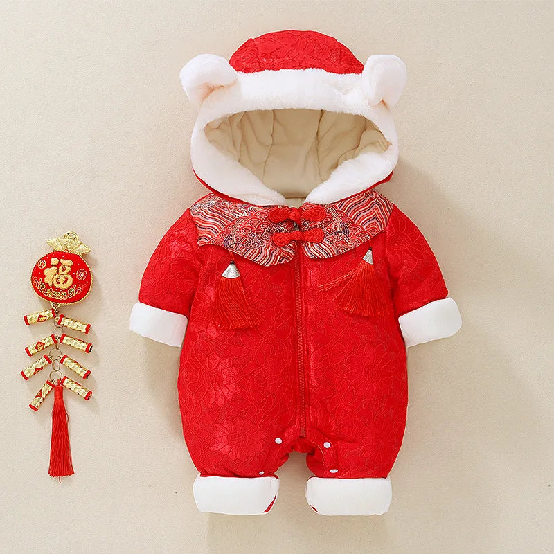 Baby Clothes Chinese Style New Year Clothes Thickened Baby Crawling Clothes Bodysuit Baby Clothes Winter Clothes