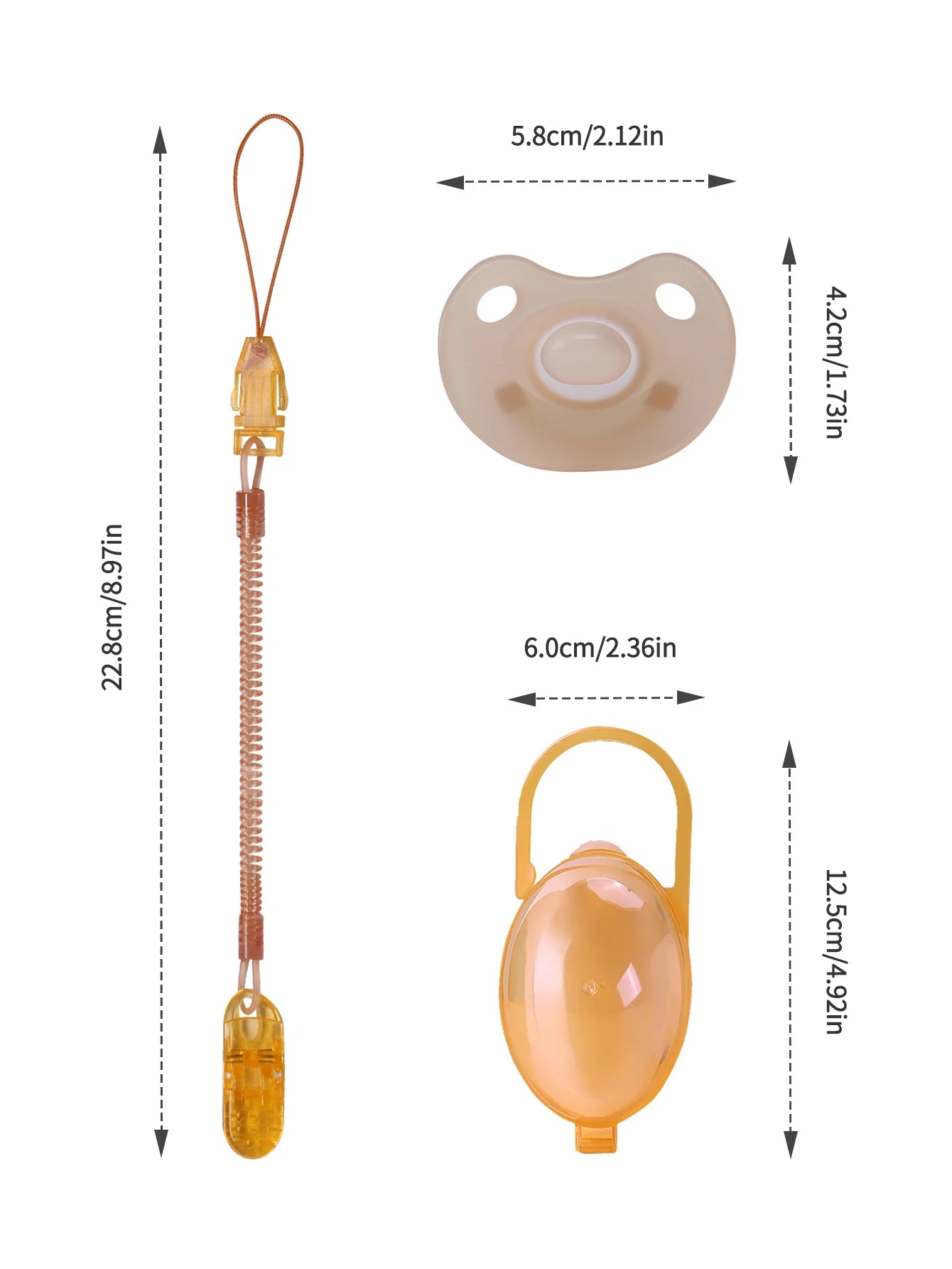 3 Pcs Baby Silicone Pacifier Set One Piece Soft Brown Pacifier With Storage Box Pacifier Anti-Drop Spring Chain 100% BPA Free