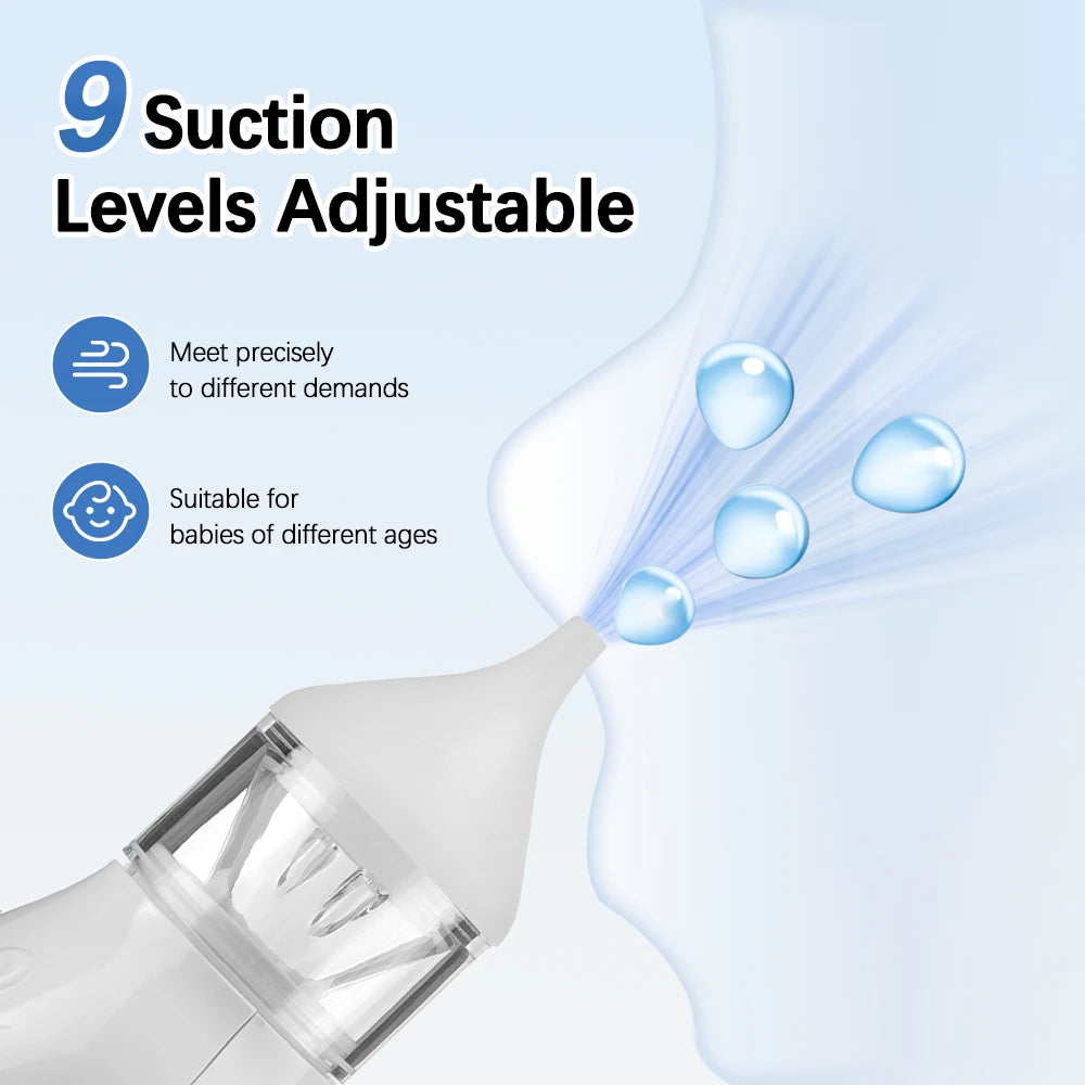 9-Level Suction Baby Electric Nasal Aspirator Food-Grade Dual Nozzle Silicone Tips Anti-Backflow Quiet Operation LCD for Newborn