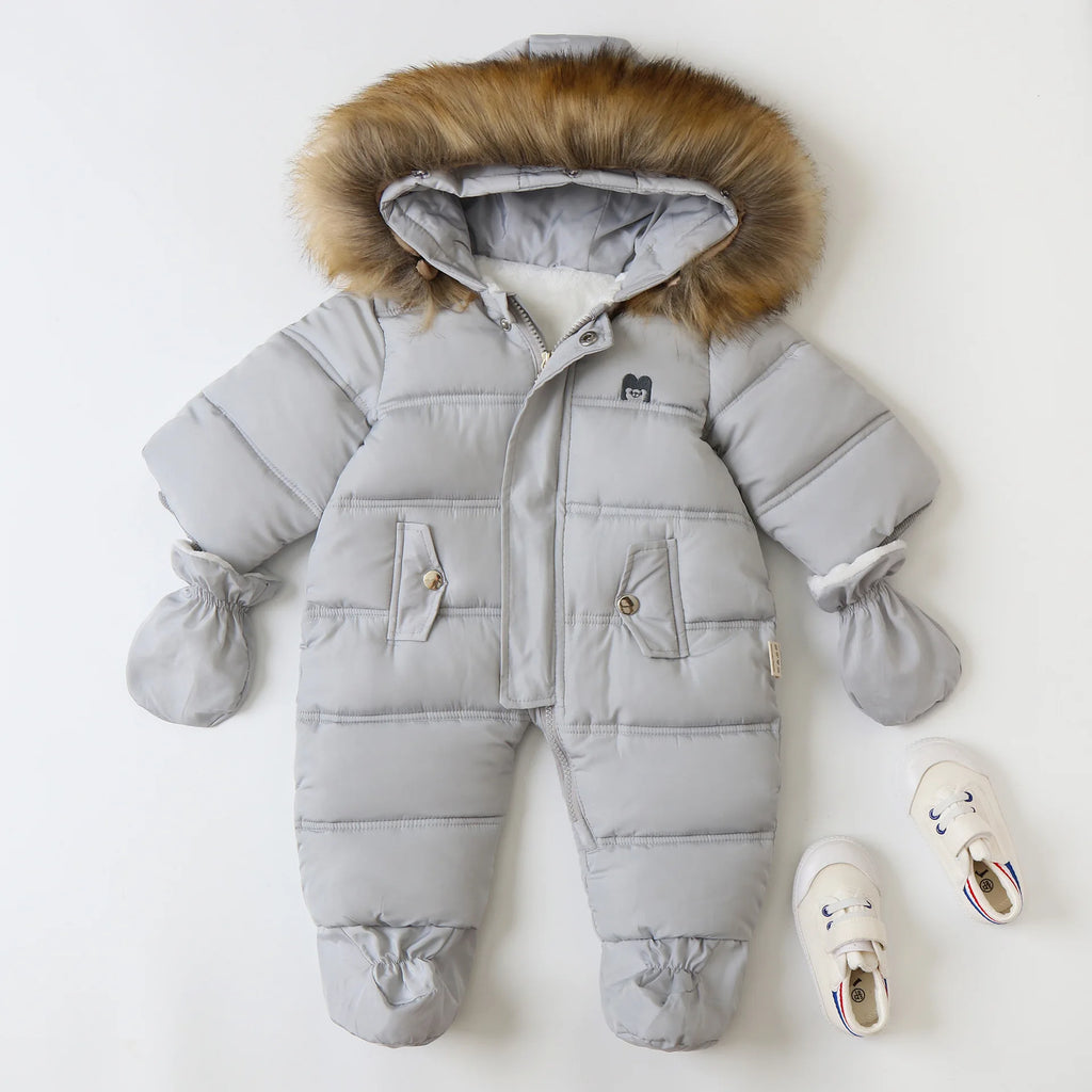 Winter Baby Jumpsuit Plus Velvet Warm Hooded Newborn Baby Girl Overalls  Infant Boy Snowsuit Toddler Romper Outfit 0-2 Years