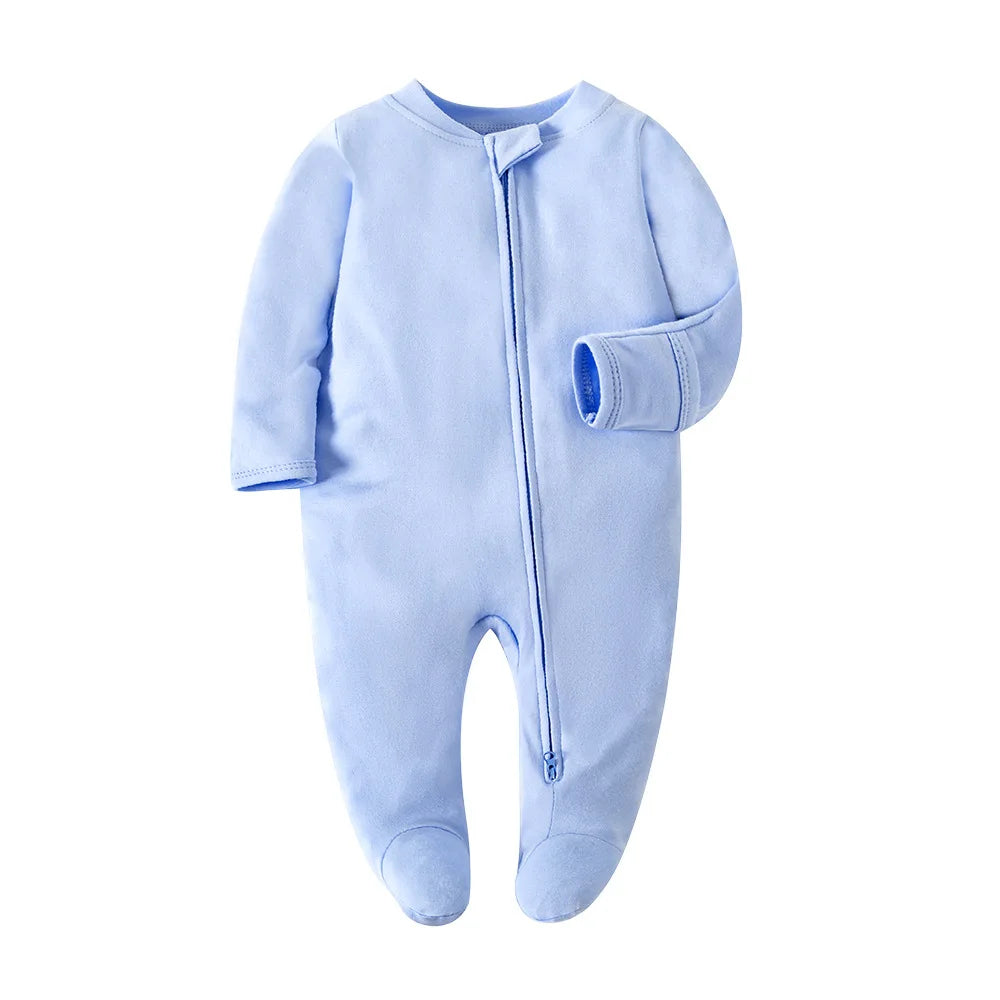New Baby Rompers Cotton Infant Boys Girls Jumpsuit Zipper Footed Solid Long-Sleeve Pajamas Sleepsuits