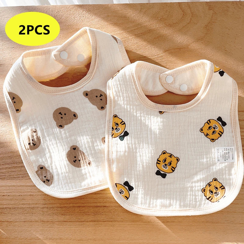 2PCS Thicken Cotton Bibs Newborn Baby Infant Bib Burp Cloths Bandana Toddler Kids Boy Girls Feeding Saliva Towel Baby Stuff