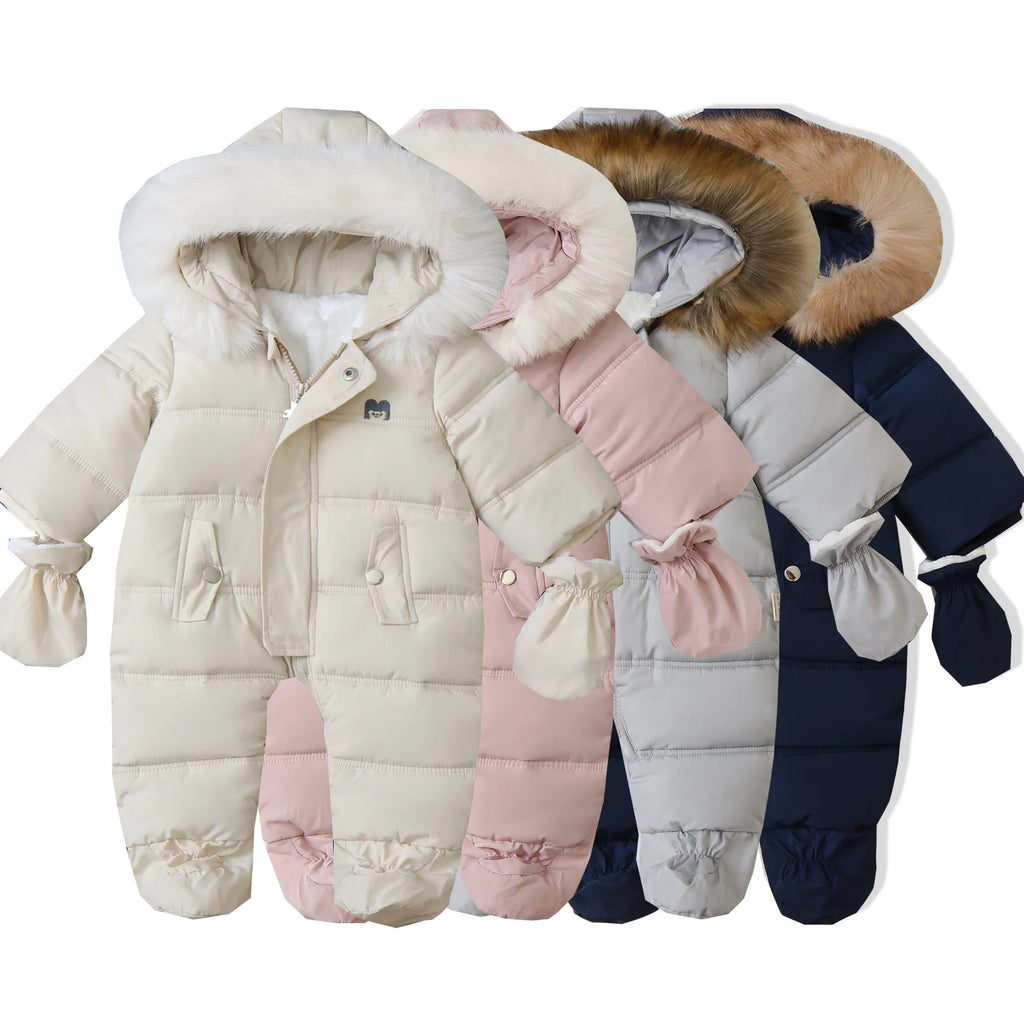 Winter Baby Jumpsuit Plus Velvet Warm Hooded Newborn Baby Girl Overalls  Infant Boy Snowsuit Toddler Romper Outfit 0-2 Years