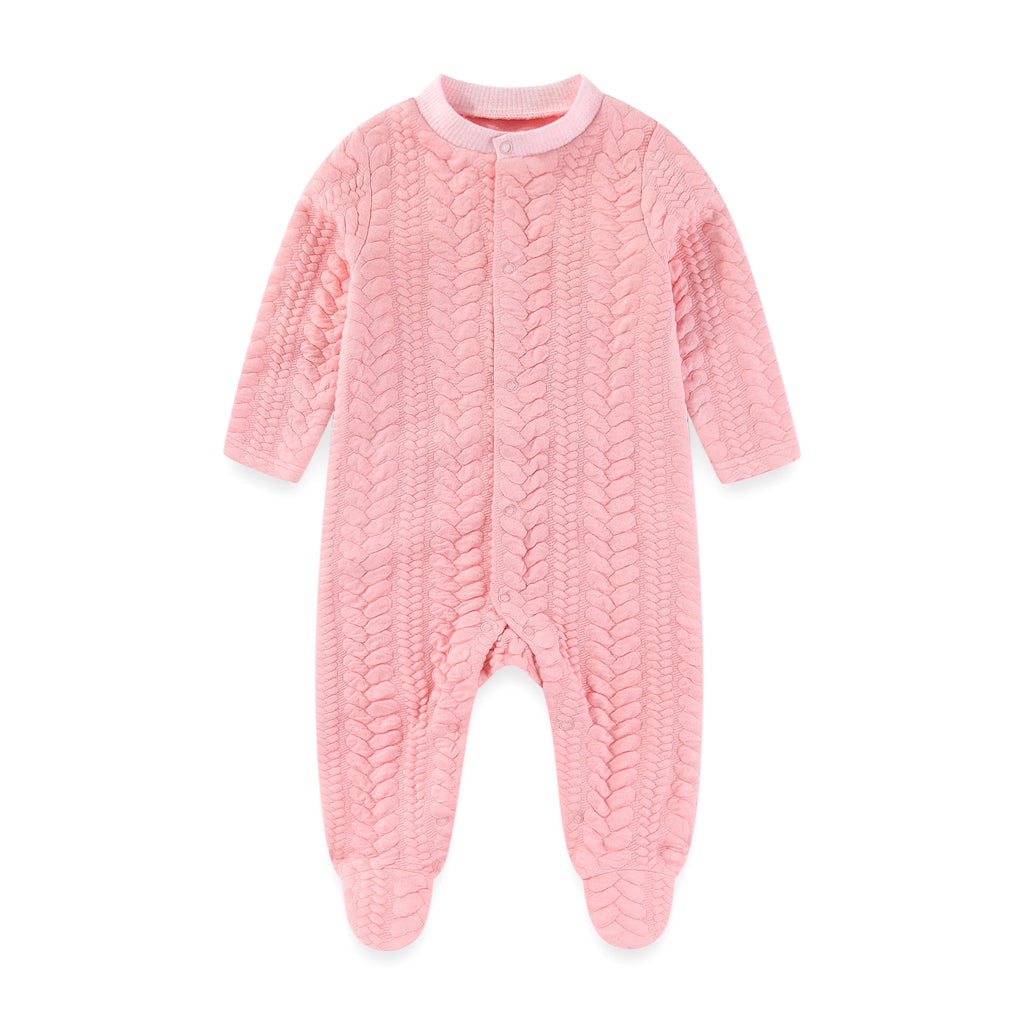 Solid Color Winter Baby Unisex Jumpsuits Warm Newborn Boy Girl Footed Rompers Infant Outfit