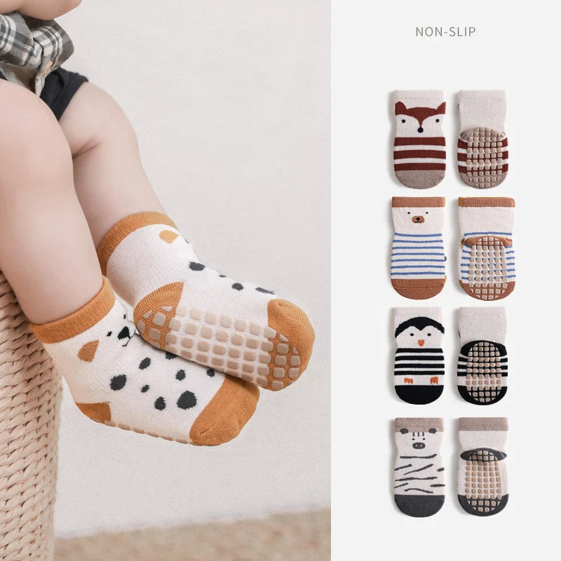 5 Pairs/Lot Autumn Newborn Baby Toddler Anti-slip Socks Children's Cartoon Indoor Playing Floor Non Slip Socks for 0-5Y Babies