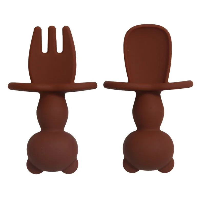 Soft Silicone Baby Training Fork Spoon Set BPA Free Kids Dishes Infant Learning Tableware Newborn Feeding Accessories 2Pcs/Set