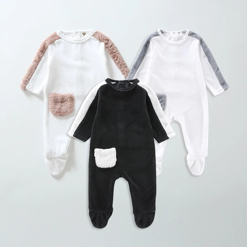 Baby Footie Pajamas Toddler Back opening Rompers Girl Boy Warm One Piece  Long Sleeve  Velvet Jumpsuit Fall Winter Clothes