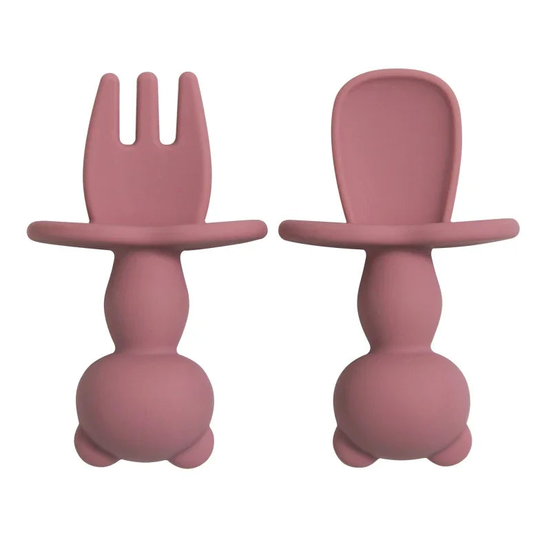 Soft Silicone Baby Training Fork Spoon Set BPA Free Kids Dishes Infant Learning Tableware Newborn Feeding Accessories 2Pcs/Set