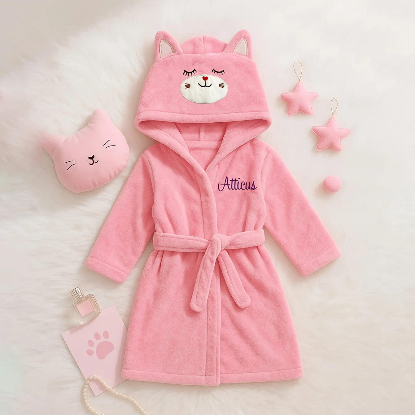 Custom Name Embroidered Bear Hooded Baby Towel | Soft Plush 74-84cm for 12-24M | Christmas Birthday Winter Gift