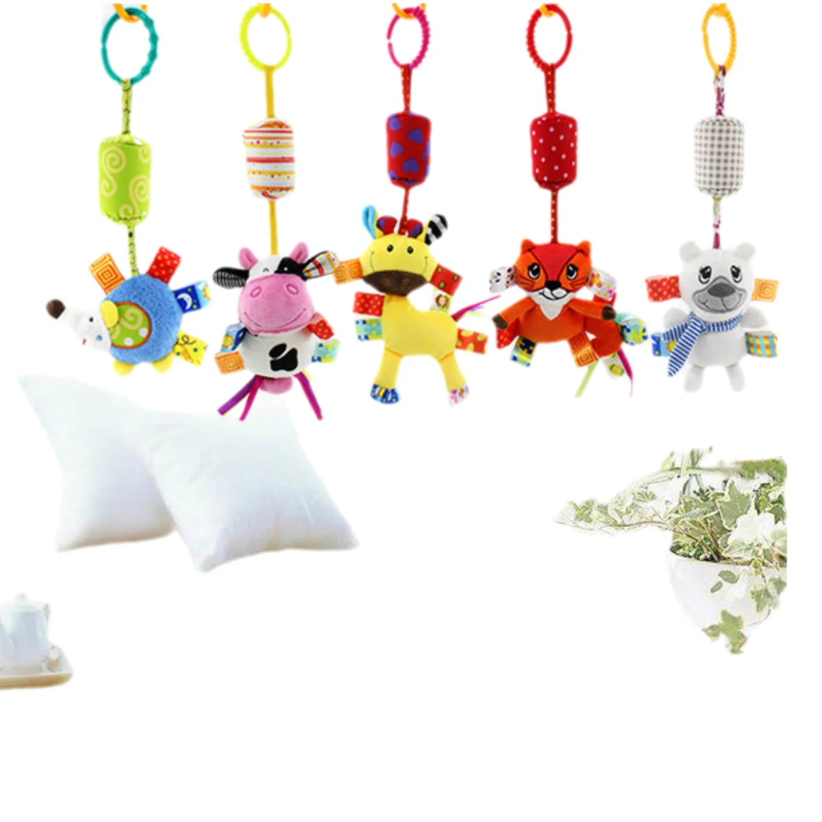 Baby Rattles Hanging Toys for Car Seat Crib Stroller Gym Montessori Sensory Plush Toys for Baby 0-12 Months with Teether Newborn