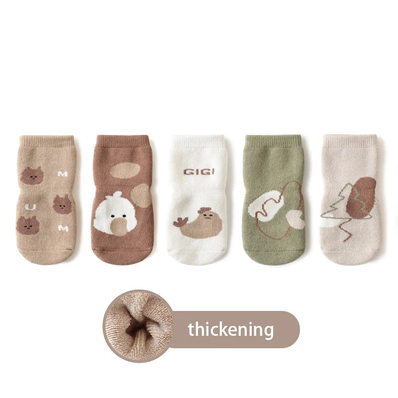 5 Pairs/Lot Autumn Newborn Baby Toddler Anti-slip Socks Children's Cartoon Indoor Playing Floor Non Slip Socks for 0-5Y Babies