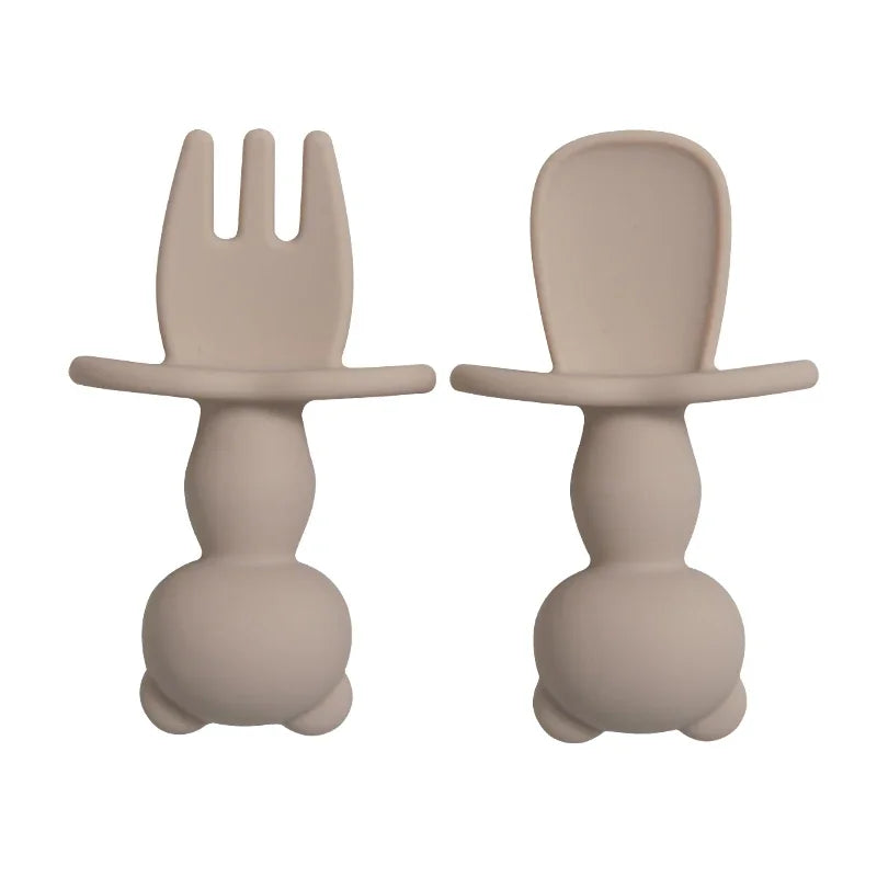 Soft Silicone Baby Training Fork Spoon Set BPA Free Kids Dishes Infant Learning Tableware Newborn Feeding Accessories 2Pcs/Set