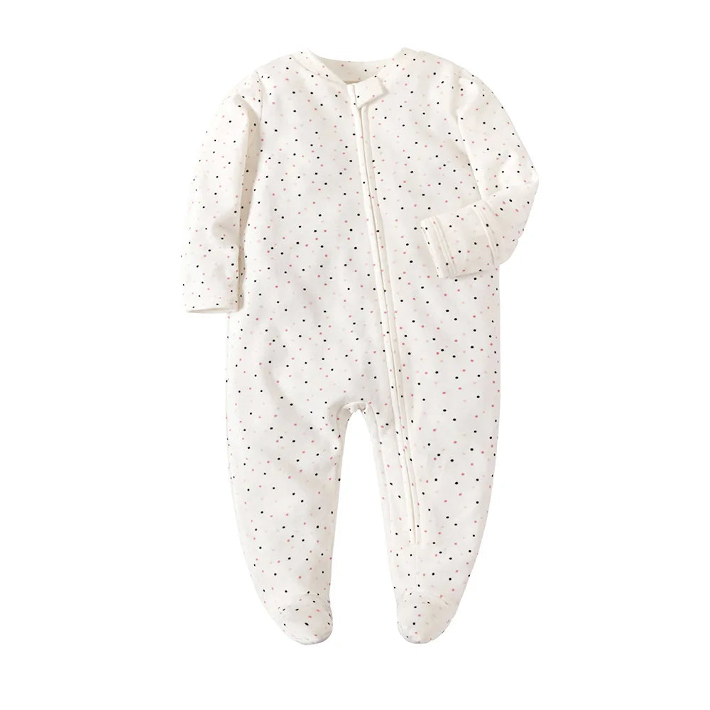 New Baby Rompers Cotton Infant Boys Girls Jumpsuit Zipper Footed Solid Long-Sleeve Pajamas Sleepsuits