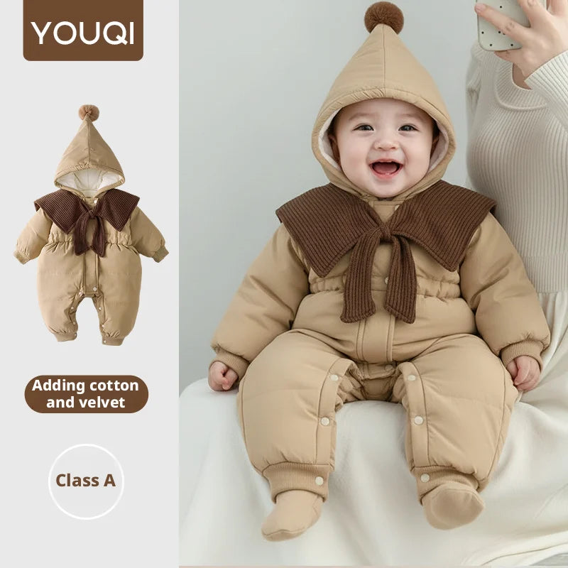 【Youqi】Chinese 0-2 Year Old Baby Clothes Winter Clothing Baby Cotton Jacket Winter Style Fleece-Lined Warm Padded Hooded Windproof Children's Coat
