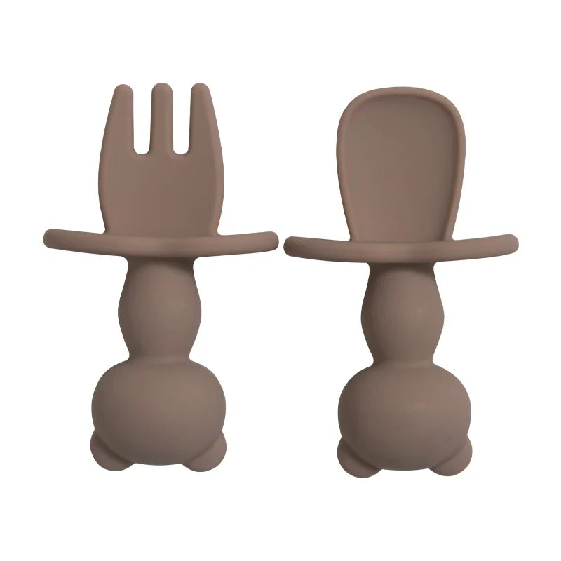 Soft Silicone Baby Training Fork Spoon Set BPA Free Kids Dishes Infant Learning Tableware Newborn Feeding Accessories 2Pcs/Set