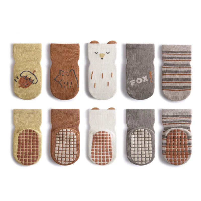 5 Pairs/Lot Autumn Newborn Baby Toddler Anti-slip Socks Children's Cartoon Indoor Playing Floor Non Slip Socks for 0-5Y Babies