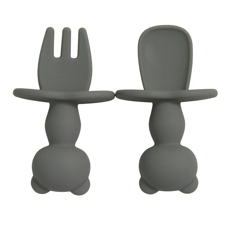Soft Silicone Baby Training Fork Spoon Set BPA Free Kids Dishes Infant Learning Tableware Newborn Feeding Accessories 2Pcs/Set