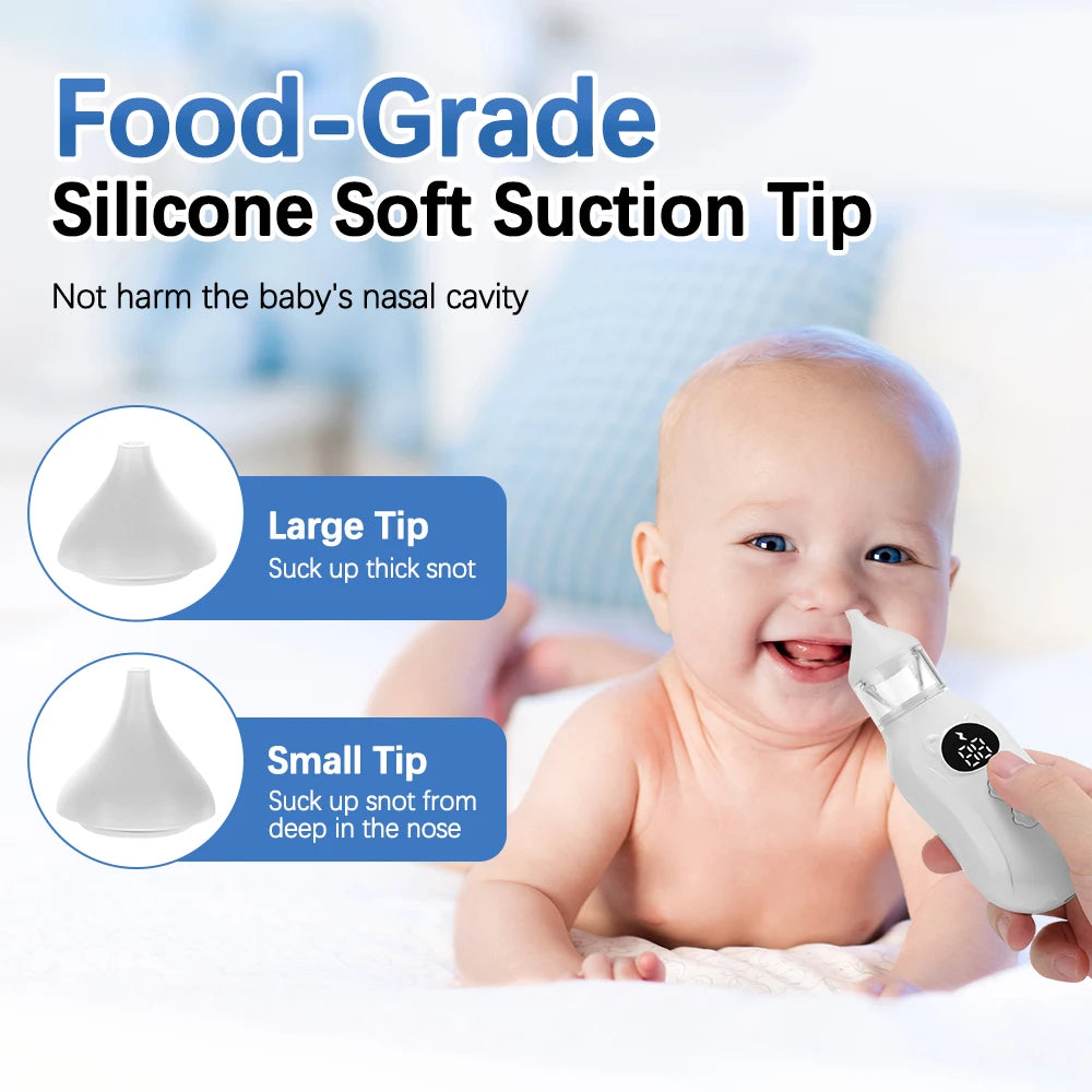 9-Level Suction Baby Electric Nasal Aspirator Food-Grade Dual Nozzle Silicone Tips Anti-Backflow Quiet Operation LCD for Newborn