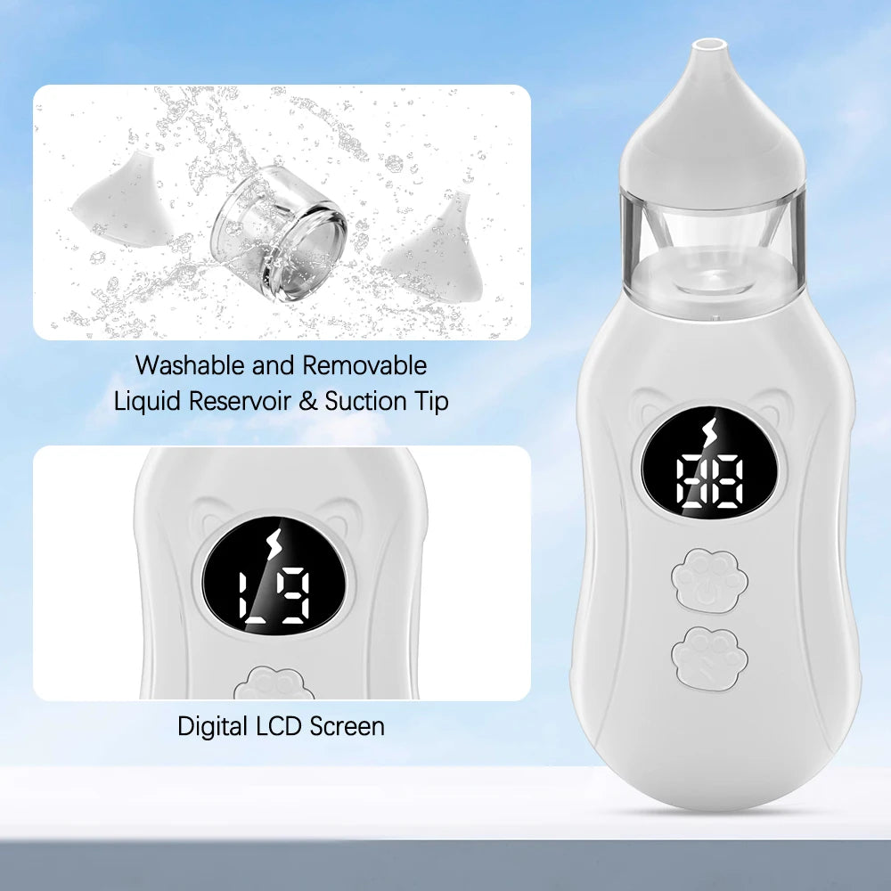 9-Level Suction Baby Electric Nasal Aspirator Food-Grade Dual Nozzle Silicone Tips Anti-Backflow Quiet Operation LCD for Newborn