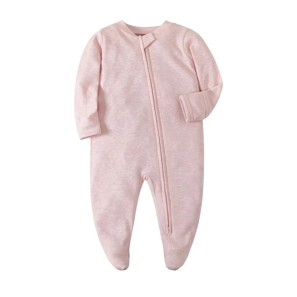 New Baby Rompers Cotton Infant Boys Girls Jumpsuit Zipper Footed Solid Long-Sleeve Pajamas Sleepsuits