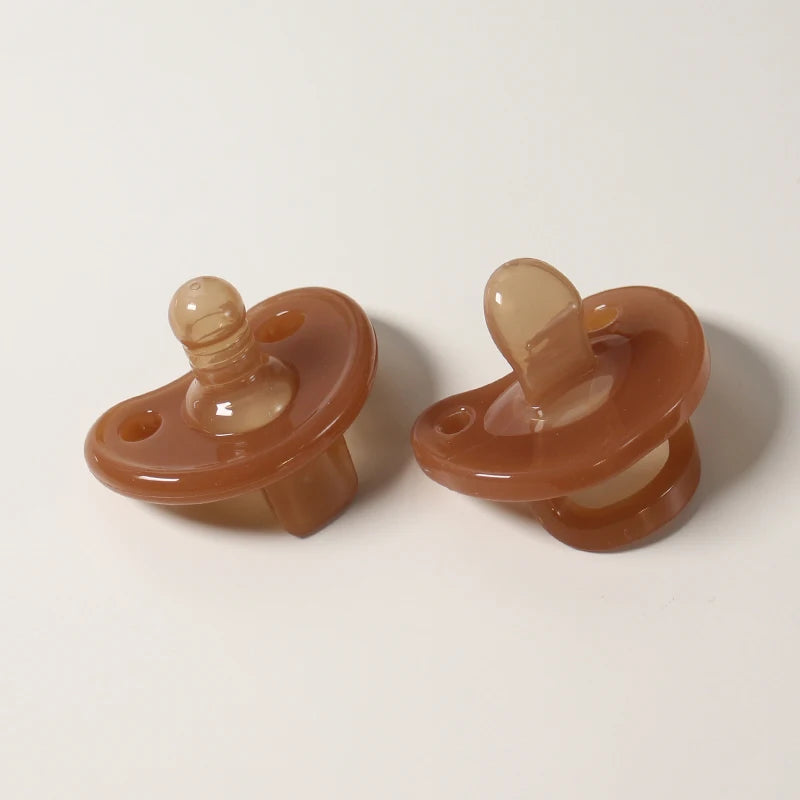 3 Pcs Baby Silicone Pacifier Set One Piece Soft Brown Pacifier With Storage Box Pacifier Anti-Drop Spring Chain 100% BPA Free