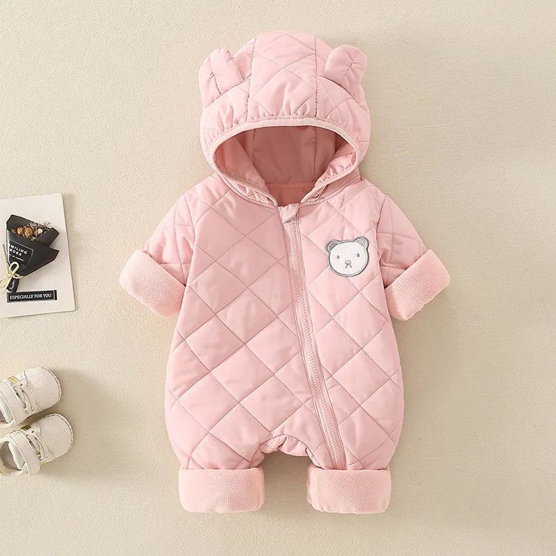 Autumn Winter Baby Quilted Romper - Newborn Thickened Warm Onesie Cotton Outerwear Toddler Creeper
