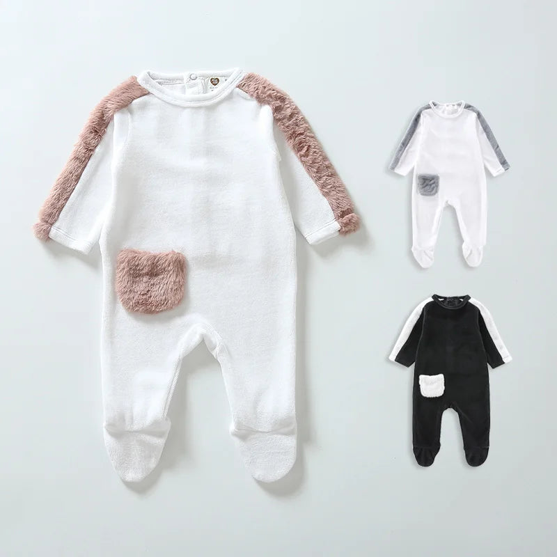 Baby Footie Pajamas Toddler Back opening Rompers Girl Boy Warm One Piece  Long Sleeve  Velvet Jumpsuit Fall Winter Clothes