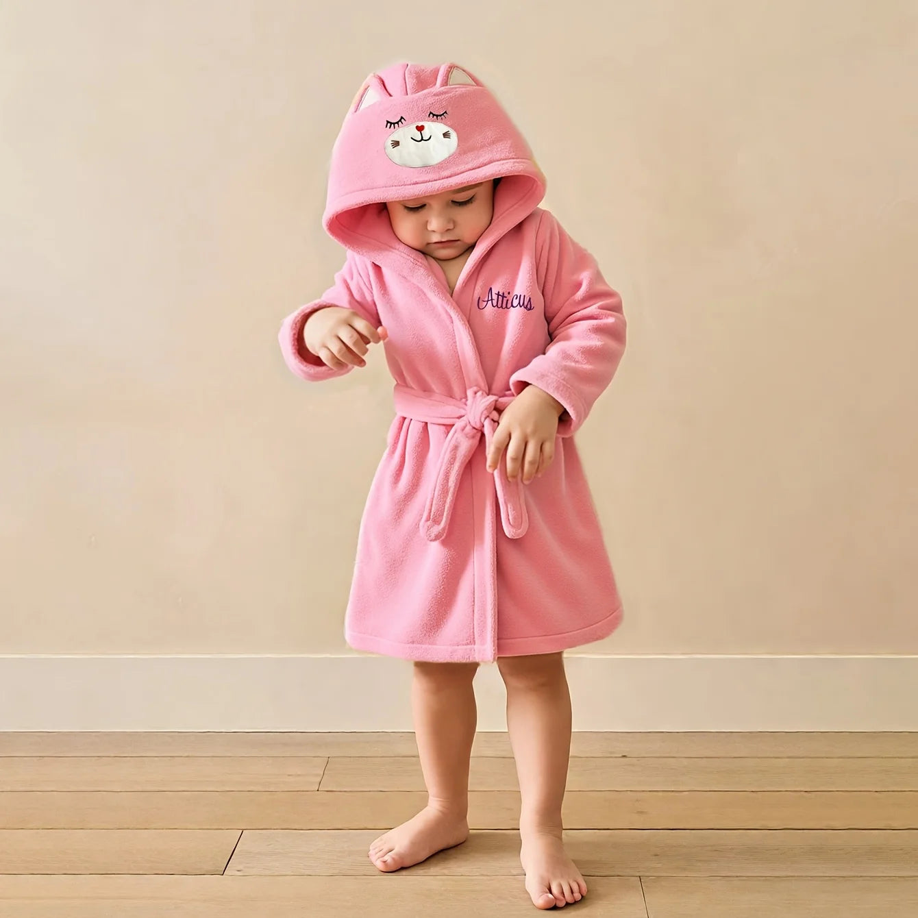 Custom Name Embroidered Bear Hooded Baby Towel | Soft Plush 74-84cm for 12-24M | Christmas Birthday Winter Gift