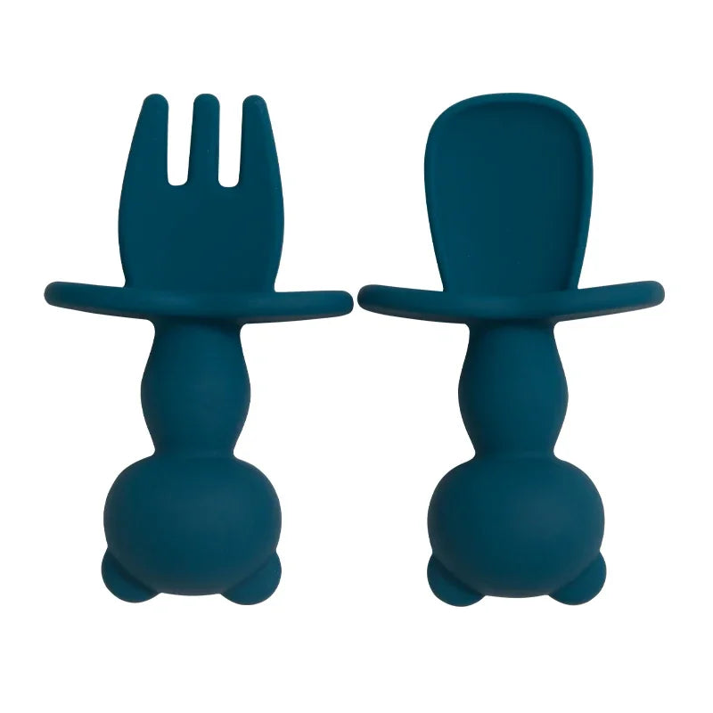 Soft Silicone Baby Training Fork Spoon Set BPA Free Kids Dishes Infant Learning Tableware Newborn Feeding Accessories 2Pcs/Set