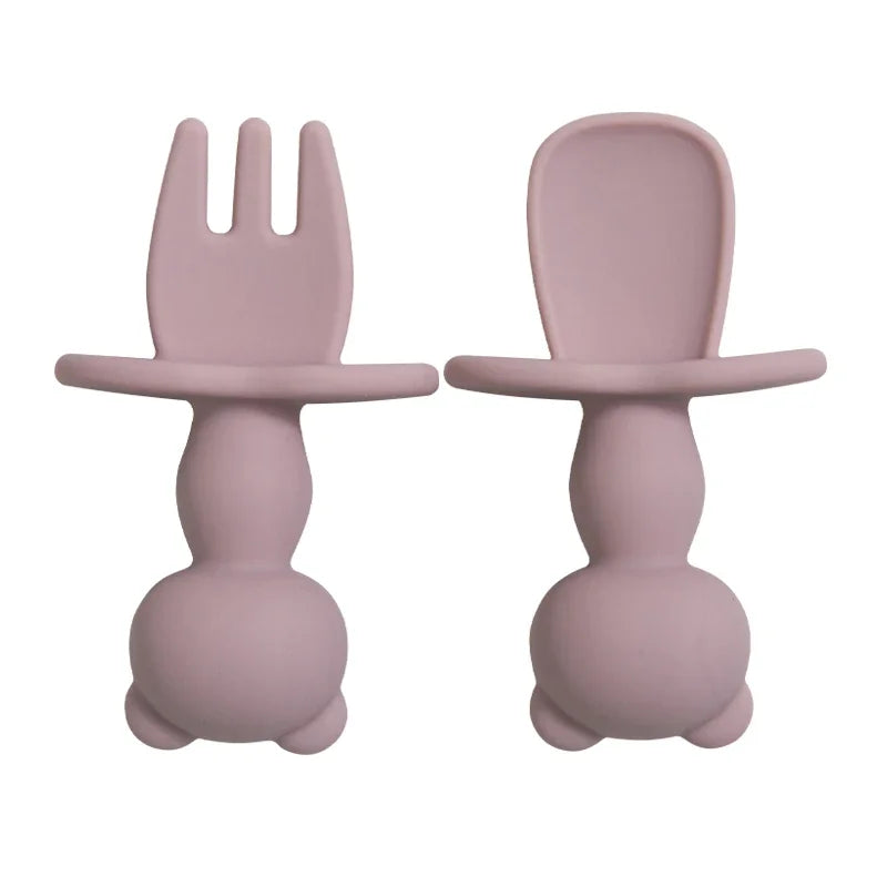 Soft Silicone Baby Training Fork Spoon Set BPA Free Kids Dishes Infant Learning Tableware Newborn Feeding Accessories 2Pcs/Set