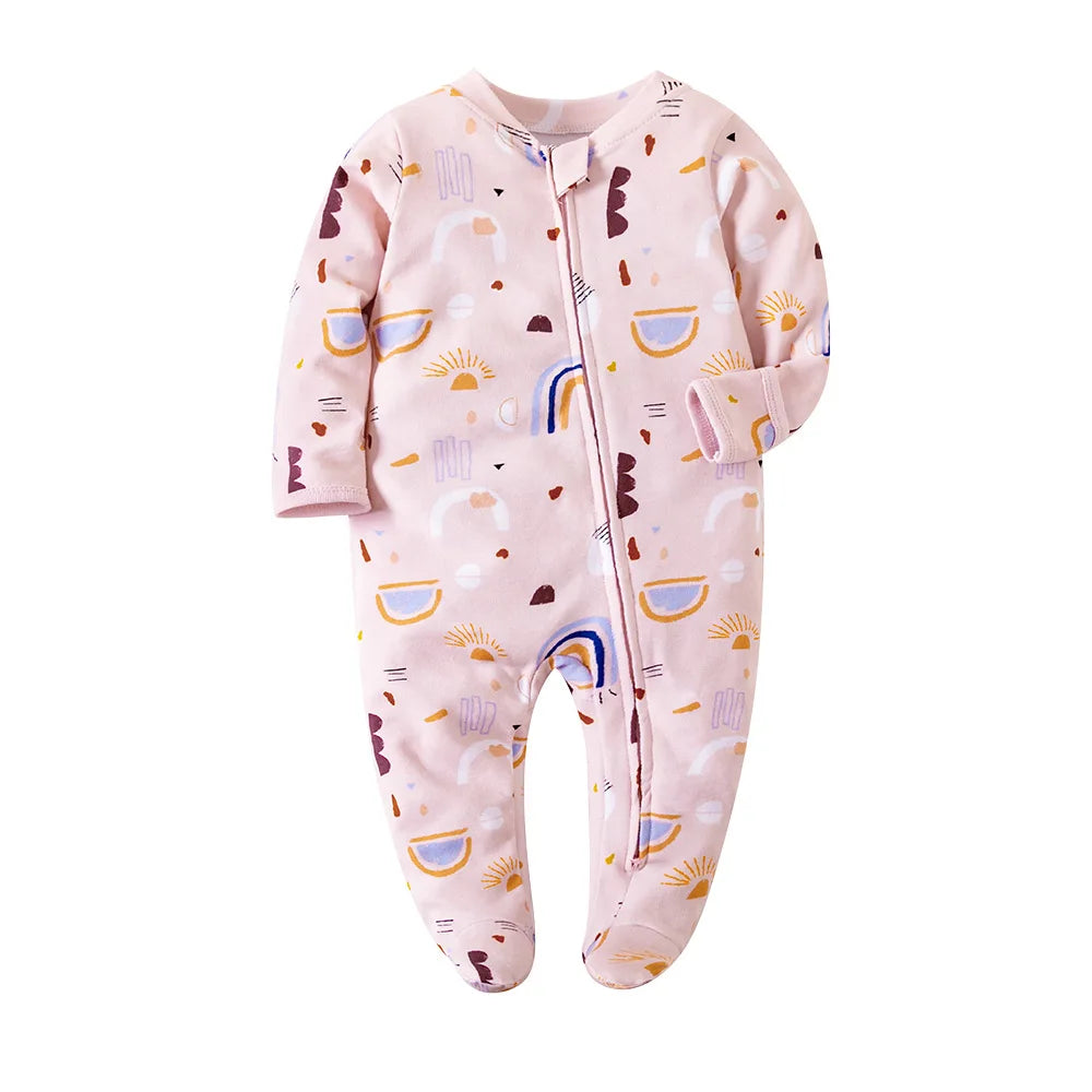 New Baby Rompers Cotton Infant Boys Girls Jumpsuit Zipper Footed Solid Long-Sleeve Pajamas Sleepsuits