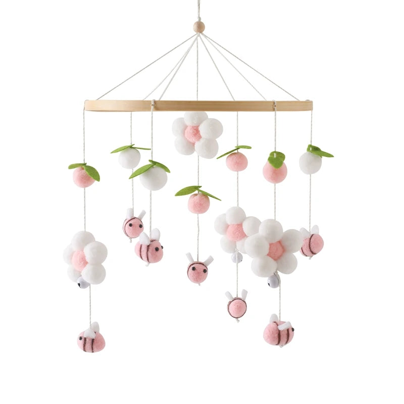 Baby Crib Mobile Rattle Toy 0-12Months Infant Soft Felt mobile Teddy Velvet Bear Bed Bell Hanging Toy Holder Bracket Crib Toy