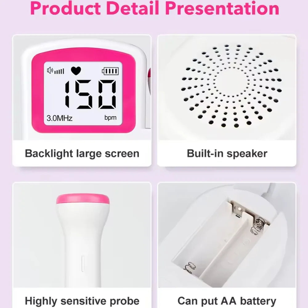 Baby Doppler Fetal 3MHz Baby Heart Rate Detector Pregnancy Stethoscope Heartbeat Monitor For Pregnant Women Baby Newborn Items