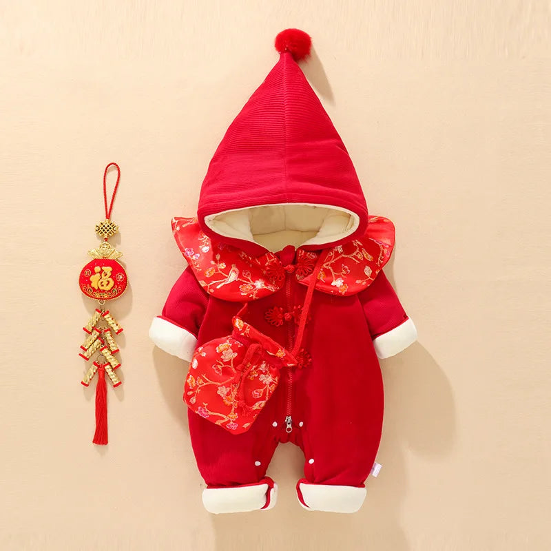 Baby Clothes Chinese Style New Year Clothes Thickened Baby Crawling Clothes Bodysuit Baby Clothes Winter Clothes