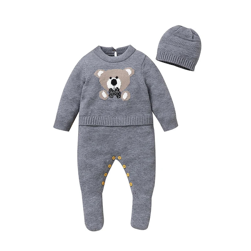Sweet Autumn Winter Long Sleeve Baby Boys & Girls Rompers + Hat Outfits Soft Knitwear Newborn Infant Bodysuit Jumpsuit Playsuit