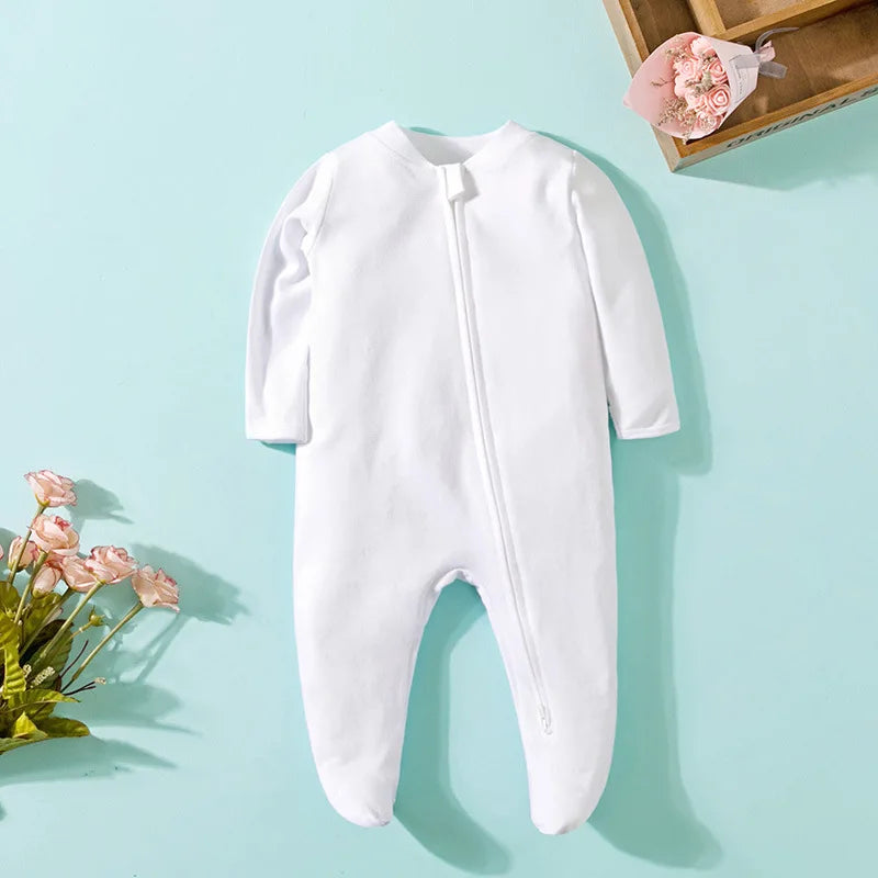 New Baby Rompers Cotton Infant Boys Girls Jumpsuit Zipper Footed Solid Long-Sleeve Pajamas Sleepsuits