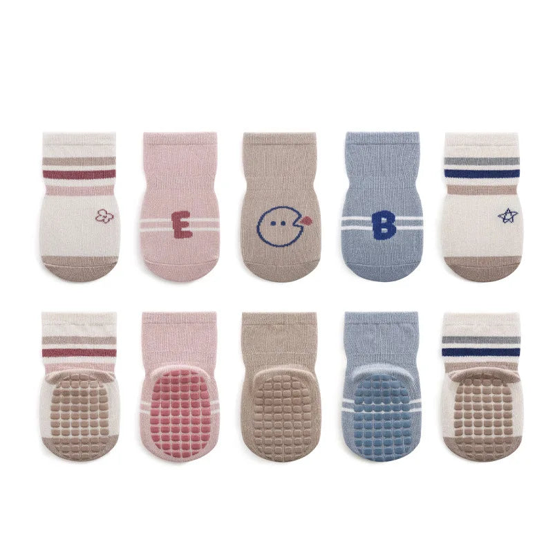 5 Pairs/Lot Autumn Newborn Baby Toddler Anti-slip Socks Children's Cartoon Indoor Playing Floor Non Slip Socks for 0-5Y Babies