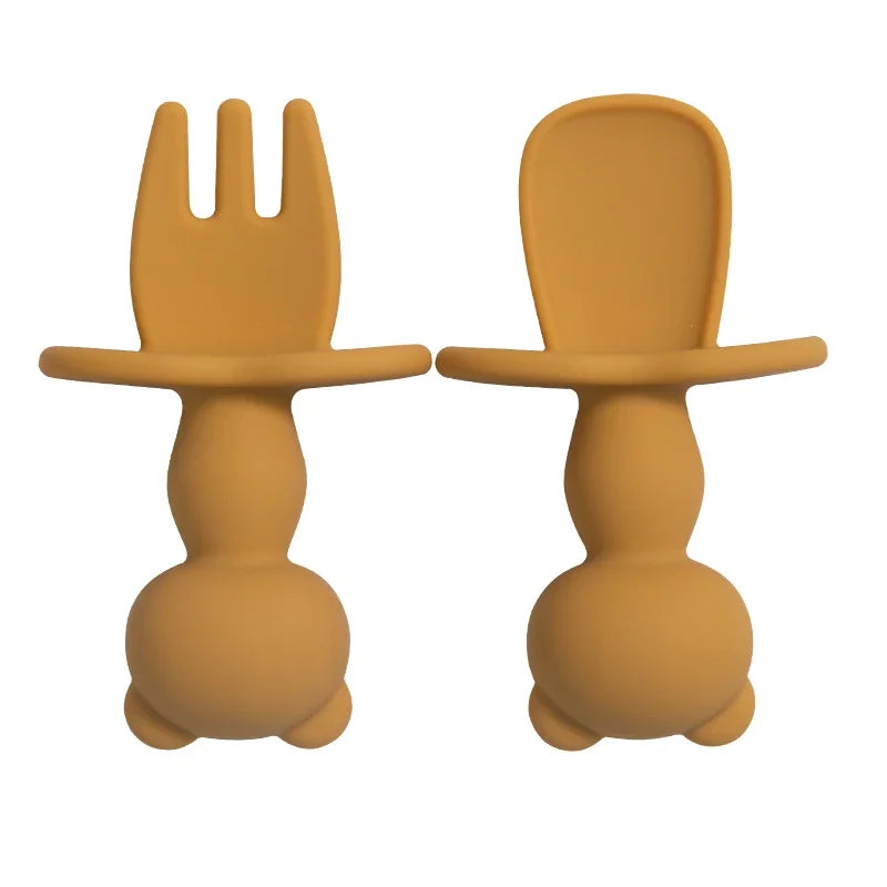 Soft Silicone Baby Training Fork Spoon Set BPA Free Kids Dishes Infant Learning Tableware Newborn Feeding Accessories 2Pcs/Set