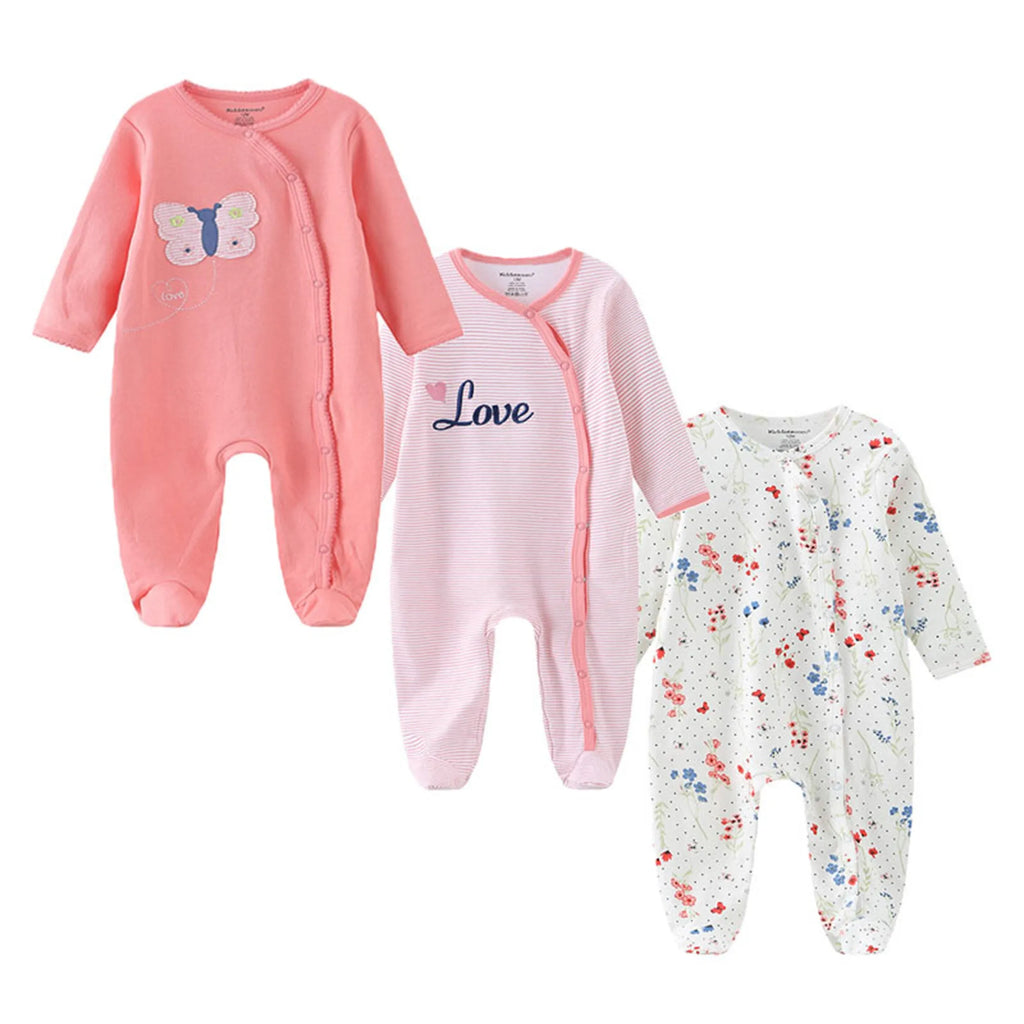 Kiddiezoom 3 Pcs/Lot Autumn Winter Unisex Cartoon Long Sleeve Baby Boy Girl Romper 100%Cotton Soft Newborn Jumpsuits Clothing
