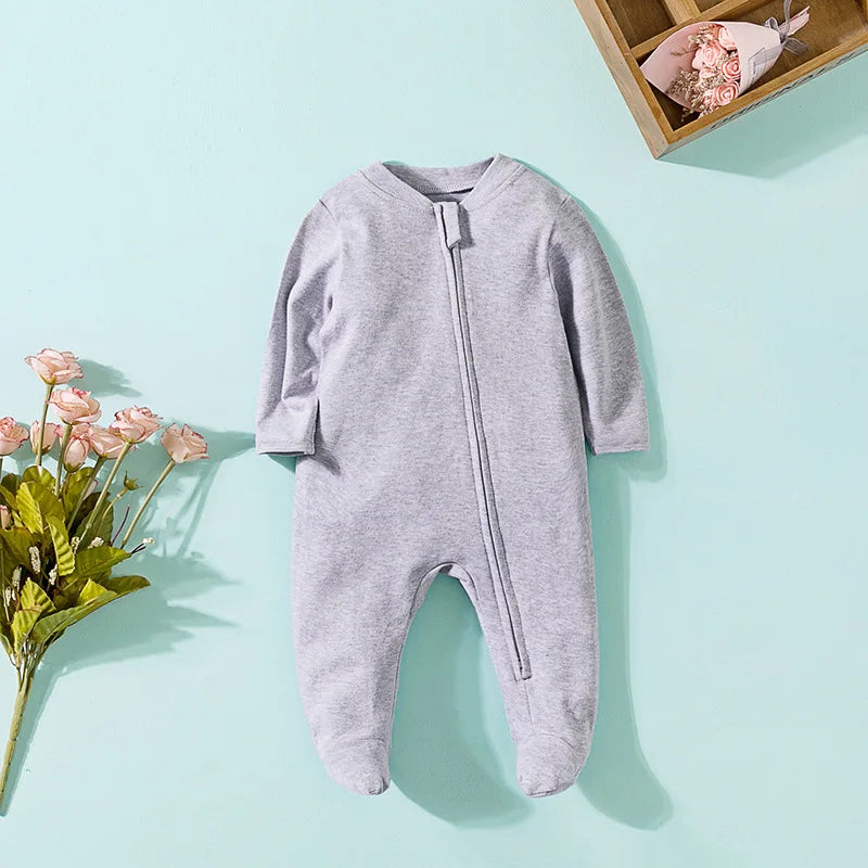 New Baby Rompers Cotton Infant Boys Girls Jumpsuit Zipper Footed Solid Long-Sleeve Pajamas Sleepsuits