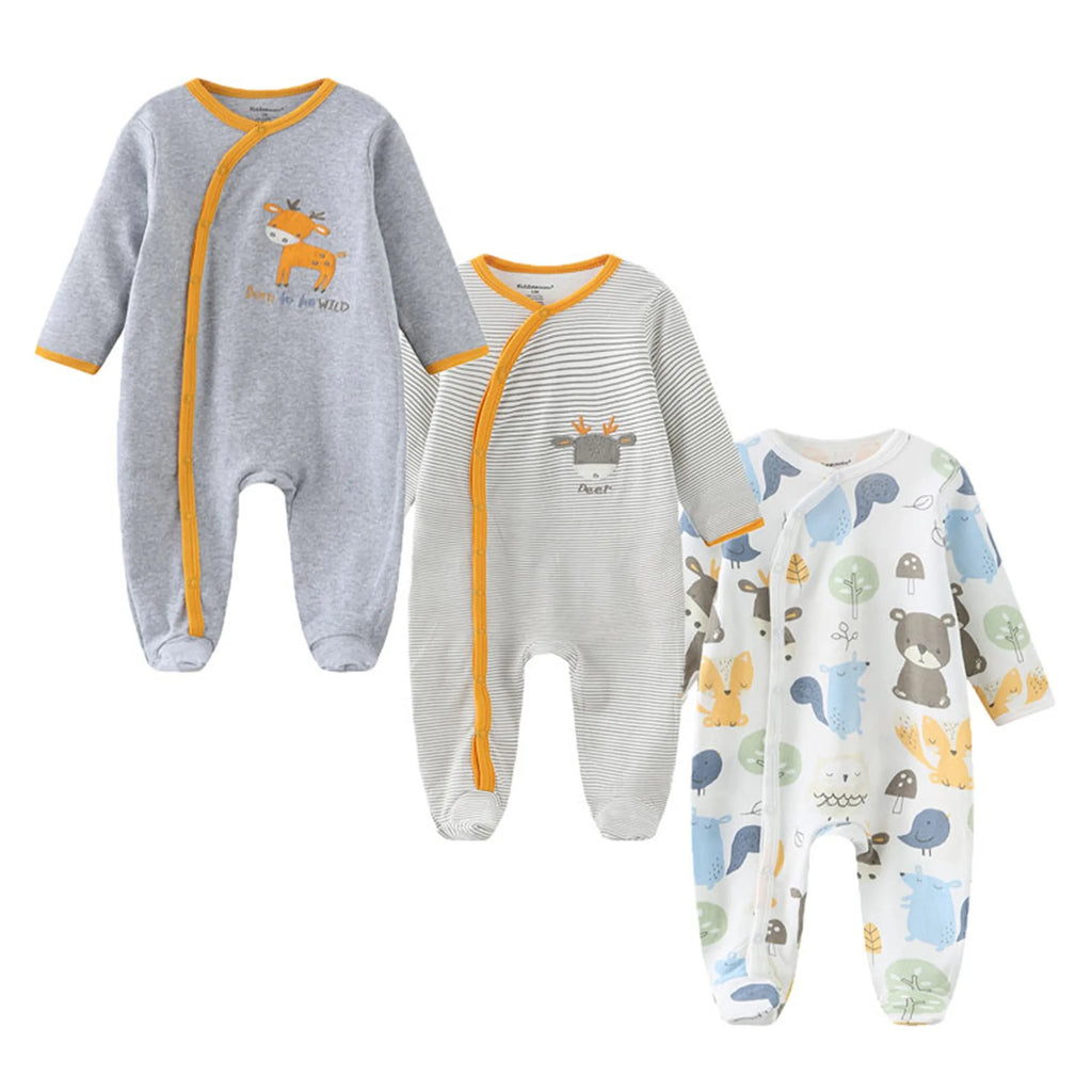 Kiddiezoom 3 Pcs/Lot Autumn Winter Unisex Cartoon Long Sleeve Baby Boy Girl Romper 100%Cotton Soft Newborn Jumpsuits Clothing