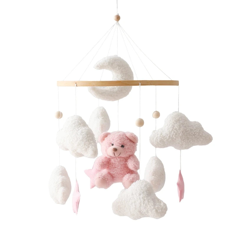 Baby Crib Mobile Rattle Toy 0-12Months Infant Soft Felt mobile Teddy Velvet Bear Bed Bell Hanging Toy Holder Bracket Crib Toy