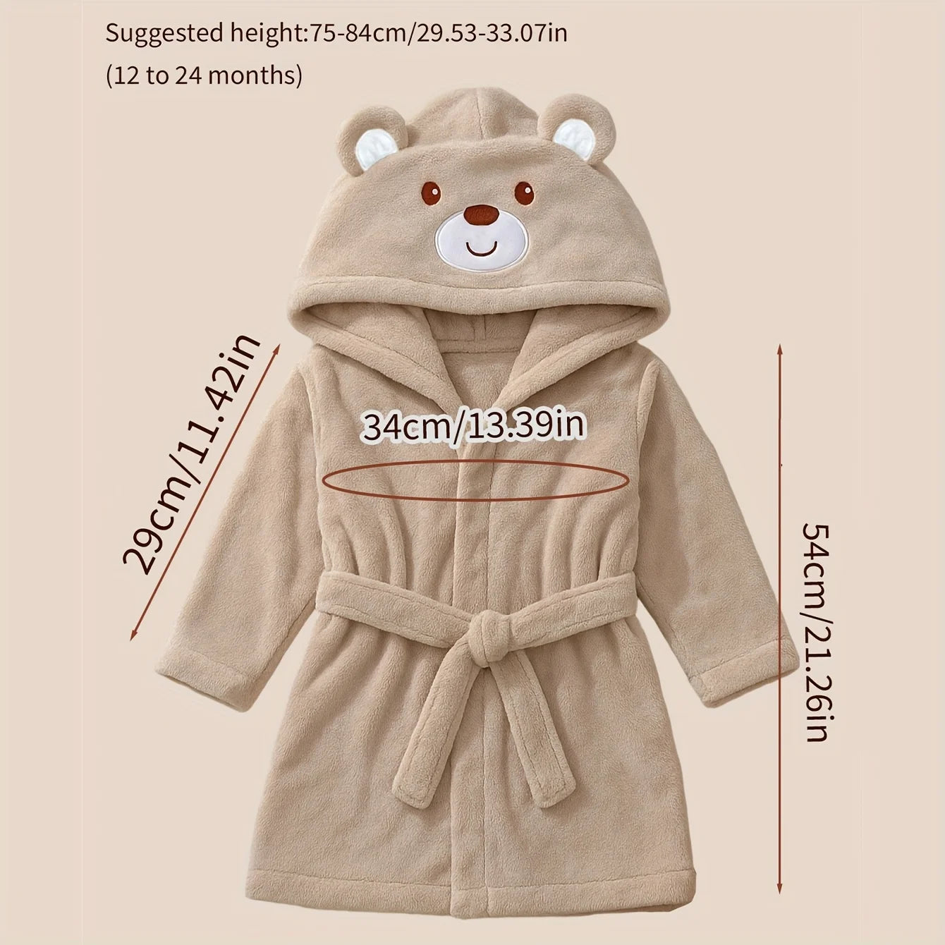 Custom Name Embroidered Bear Hooded Baby Towel | Soft Plush 74-84cm for 12-24M | Christmas Birthday Winter Gift