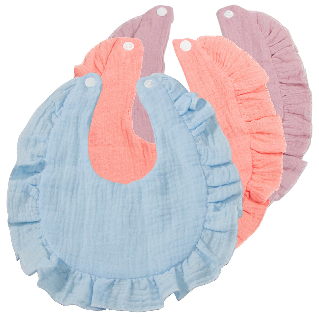 Soft & Absorbent 3-Pack Unisex Muslin Cotton Baby Bibs: Snap Closure, Perfect for Teething & Drooling