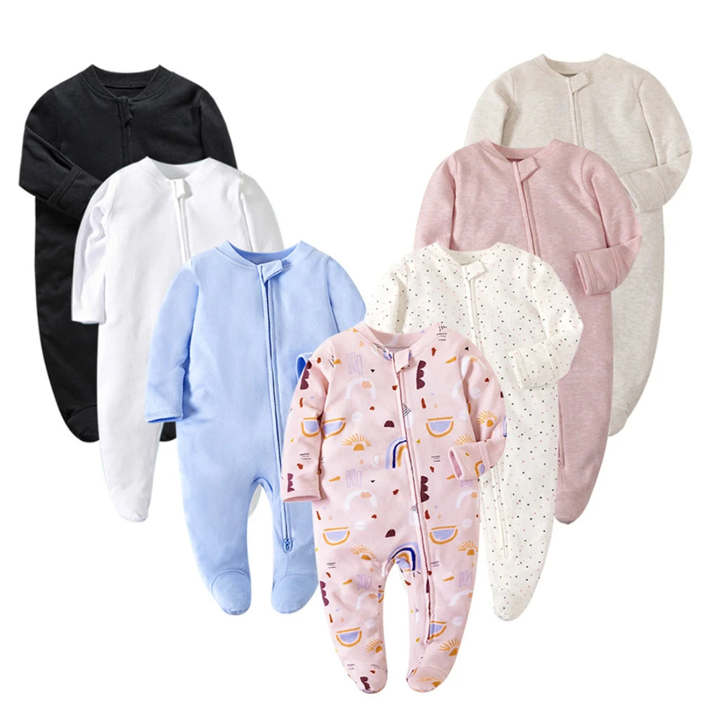 New Baby Rompers Cotton Infant Boys Girls Jumpsuit Zipper Footed Solid Long-Sleeve Pajamas Sleepsuits