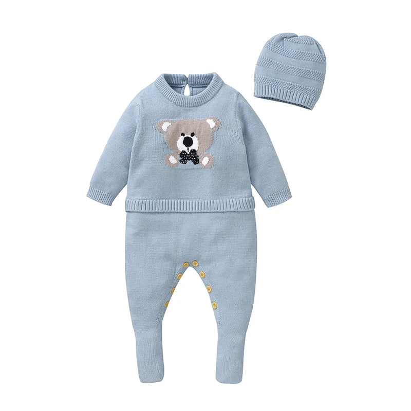 Sweet Autumn Winter Long Sleeve Baby Boys & Girls Rompers + Hat Outfits Soft Knitwear Newborn Infant Bodysuit Jumpsuit Playsuit