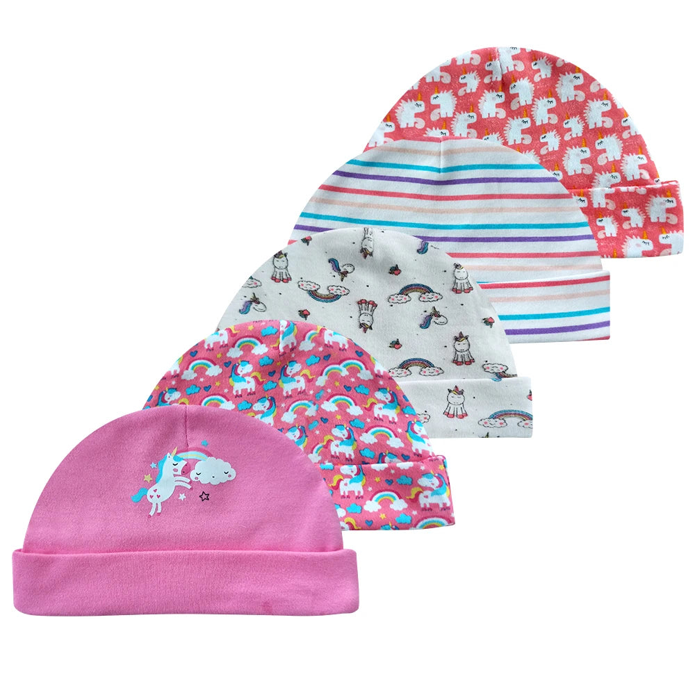 5 Pcs/Lot Newborn Baby Boy Girl Hats Cotton Soft Unisex Caps Four Seasons Infant Accessories