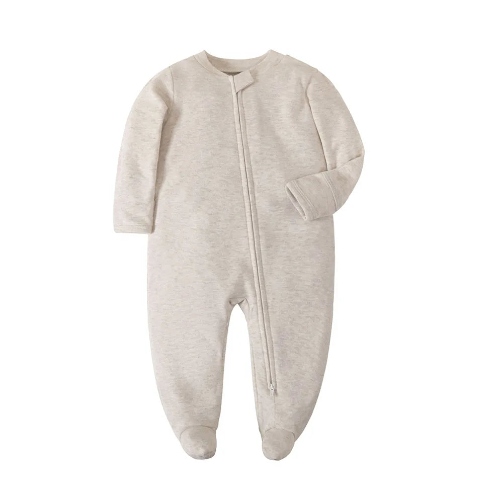 New Baby Rompers Cotton Infant Boys Girls Jumpsuit Zipper Footed Solid Long-Sleeve Pajamas Sleepsuits