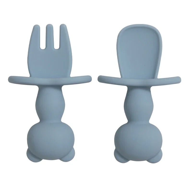 Soft Silicone Baby Training Fork Spoon Set BPA Free Kids Dishes Infant Learning Tableware Newborn Feeding Accessories 2Pcs/Set